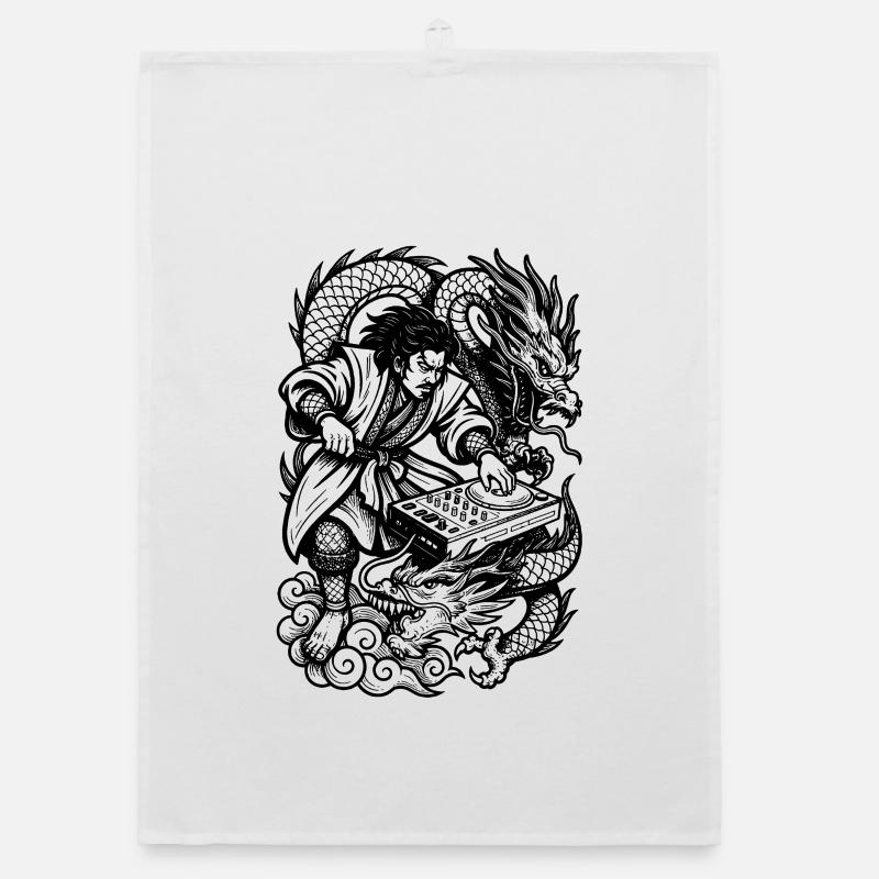 Chemise DJ : Samouraï à la table de mixage techno avec Dragon Torchon bio