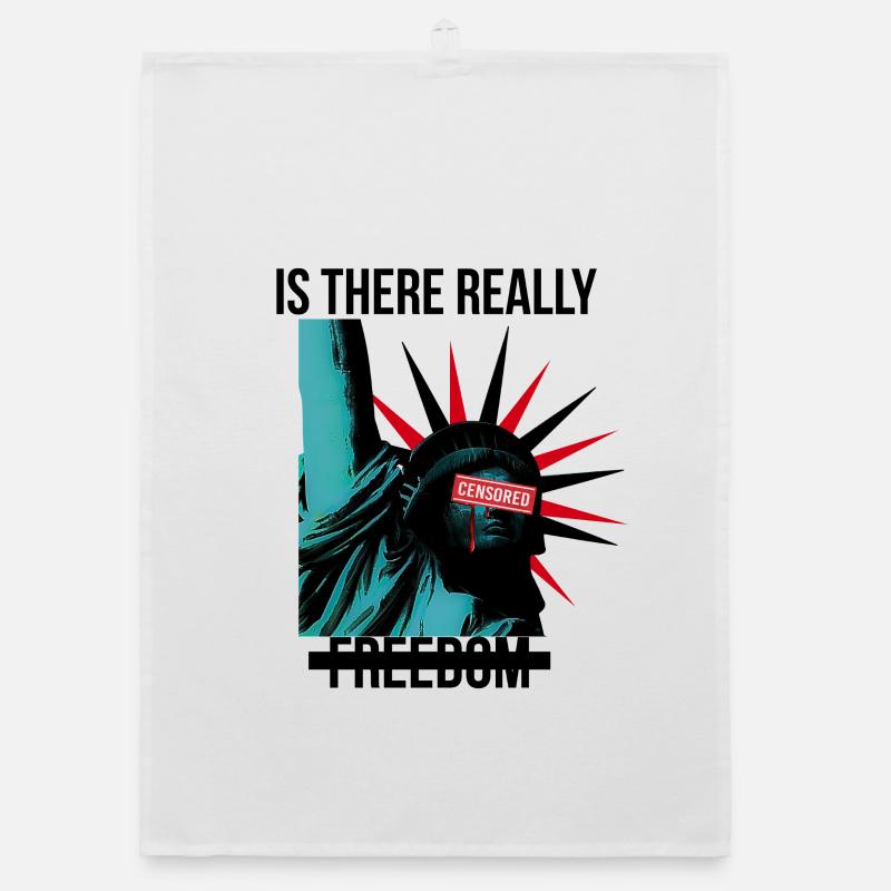 Rebellious Statue with Censorship Elements Organic dish towel