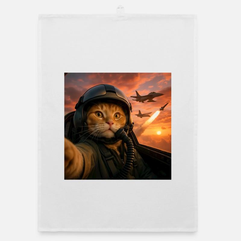 Selfie Squad Katze Lustiger Kampfpilot Meme Katze Organic Geschirrtuch