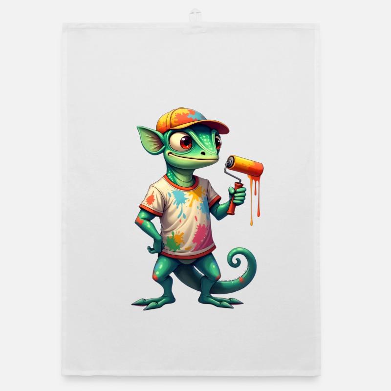 Chameleon as a painter Organic dish towel
