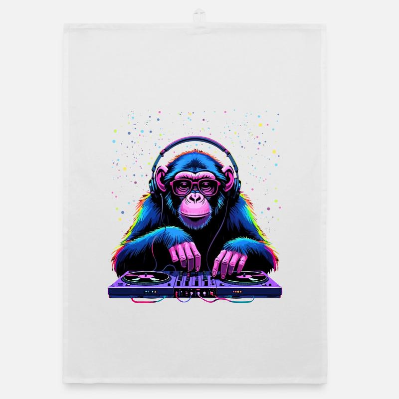 Bunter DJ-Affe mit Kopfhörern und Brille Organic Geschirrtuch