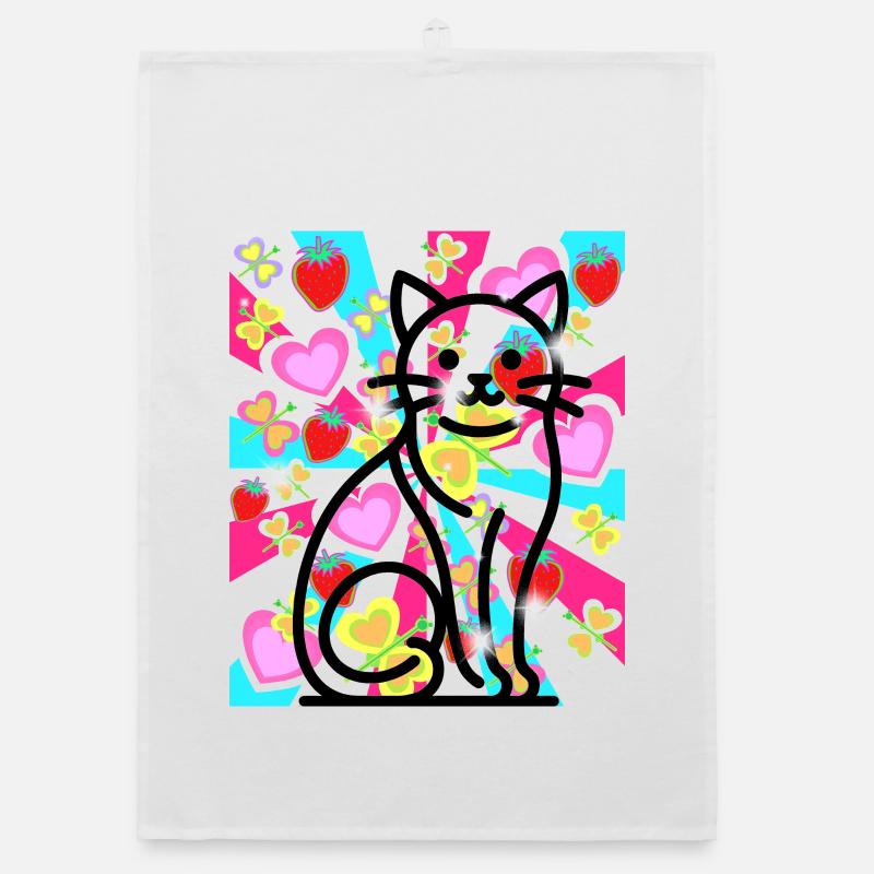 Coeur rétro Chats Coeurs de la Saint-Valentin Torchon bio