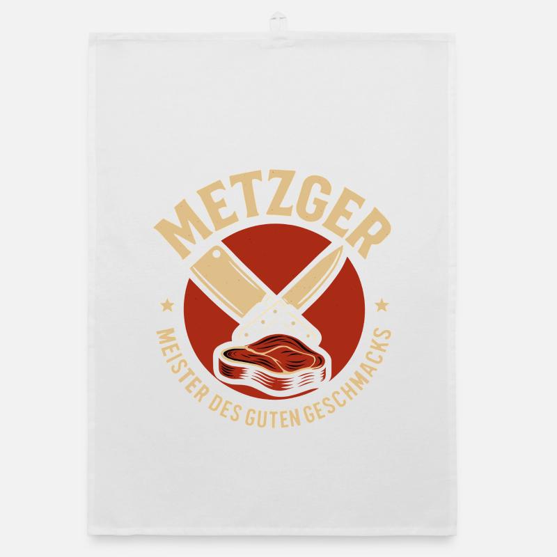 Metzger mit Messer und Fleisch Organic Geschirrtuch
