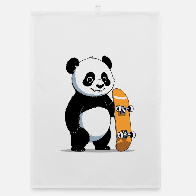 Illustration de panda en skateboard Torchon bio