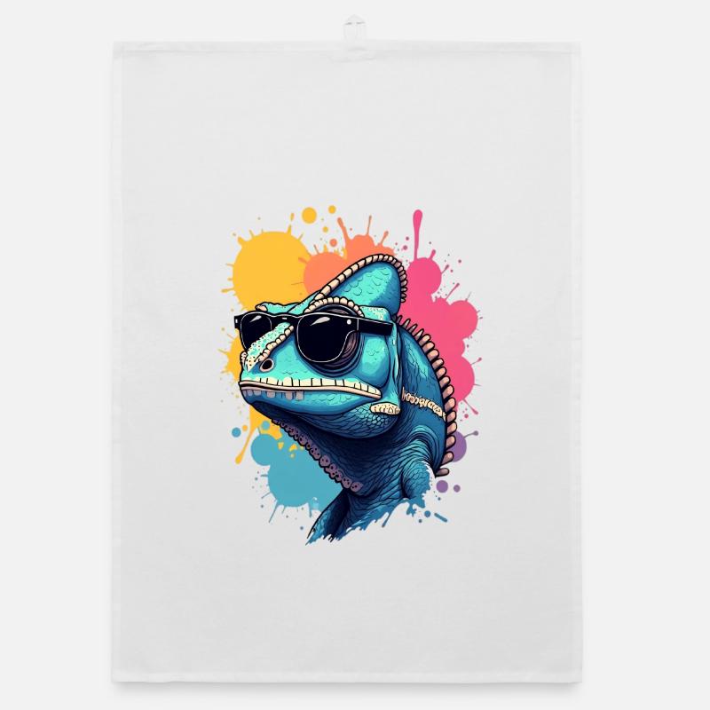 Cool chameleon with sunglasses Organic dish towel