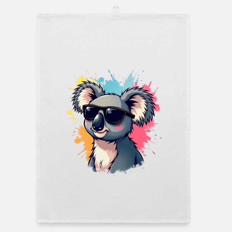 Cool Koala mit Sonnenbrille und Farbexplosion - Organic Geschirrtuch - Weiß