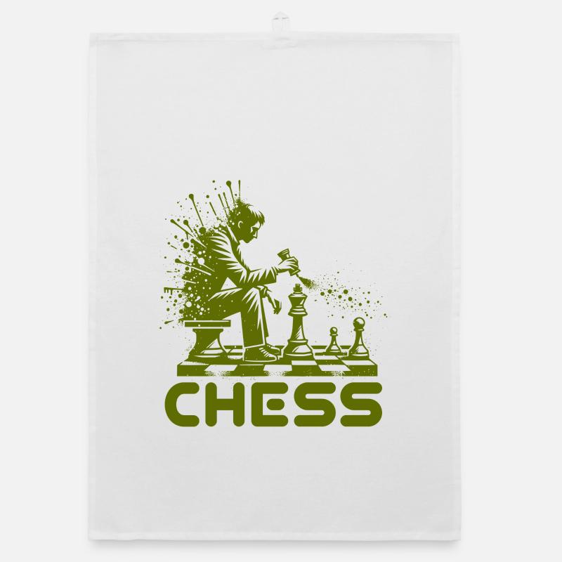 Silhouette de joueur d’échecs avec explosion de couleurs Torchon bio