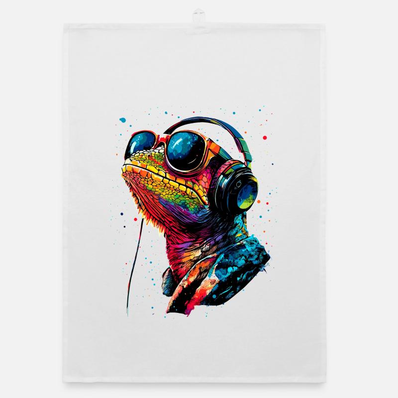Chamäleon Echse Reptil Chameleon Leguan Eidechse - Organic Geschirrtuch - Weiß