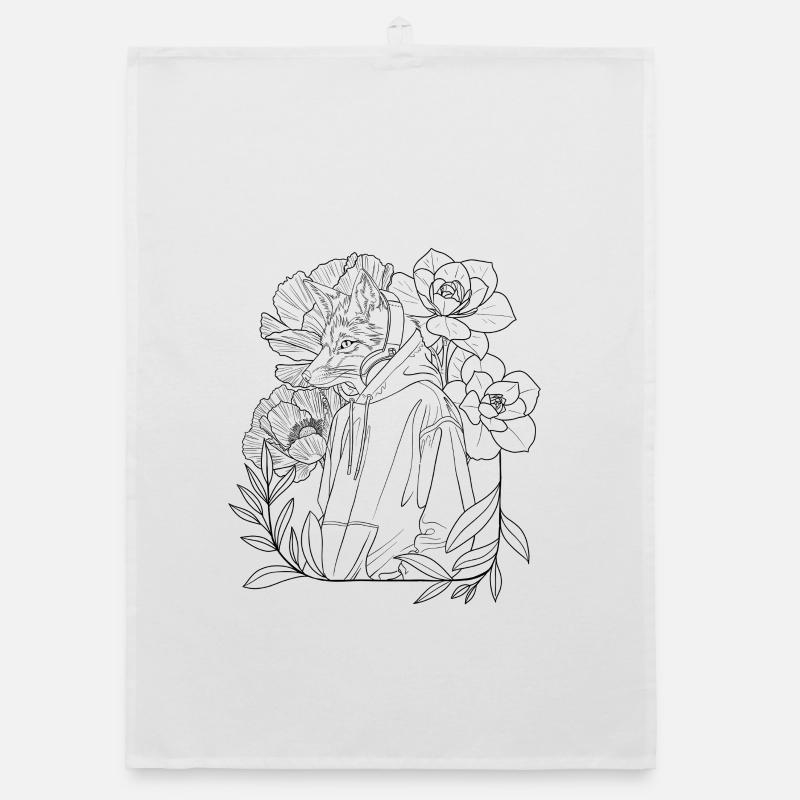 Fuchs Lineart mit Blumen Organic Geschirrtuch