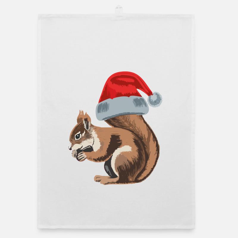 Cute squirrel with Santa hat Organic dish towel