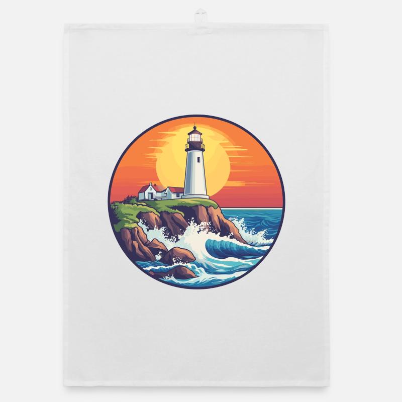 Lighthouse at sunset Organic dish towel