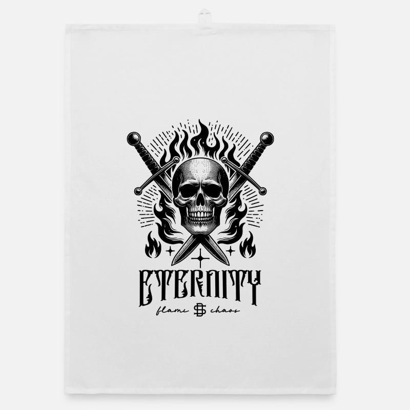 Crâne avec des épées et du feu Torchon bio