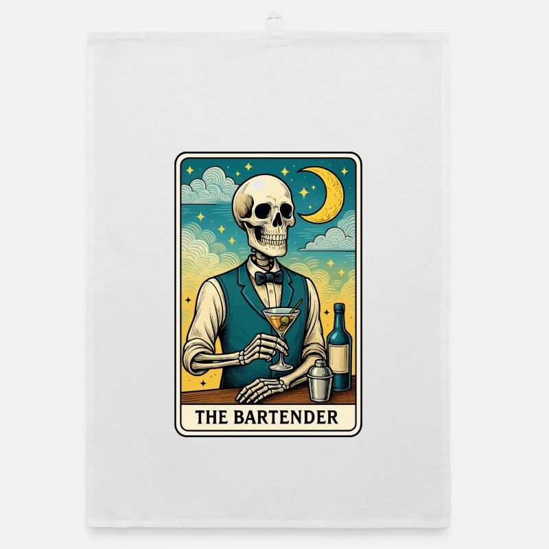 Skeleton bartender with moon sky Organic dish towel