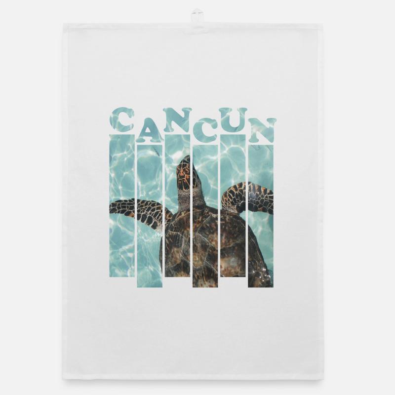Cancun Sea Turtle Poolside Design Organic dish towel