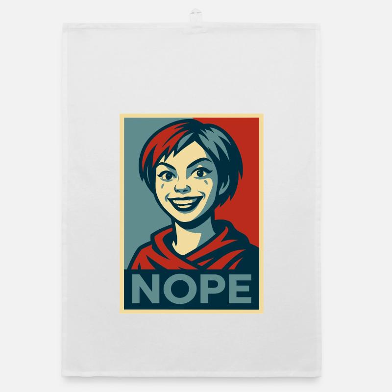 ein Mädchen und eine humorvolle NOPE-Plakatbotschaft - Organic Geschirrtuch - Weiß