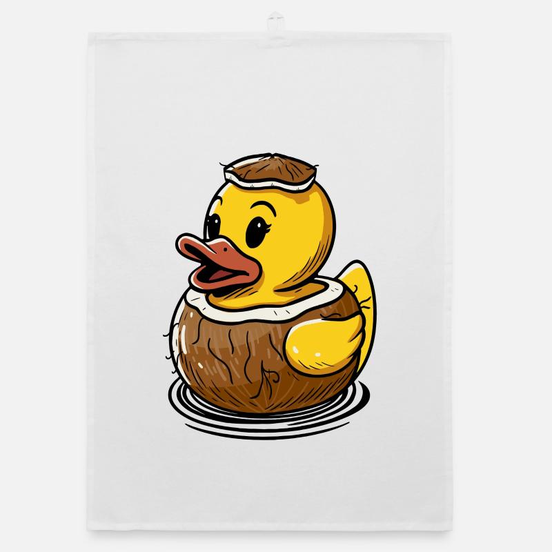 Niedliche Ente in einer Kokosnuss - Torchon bio - blanc