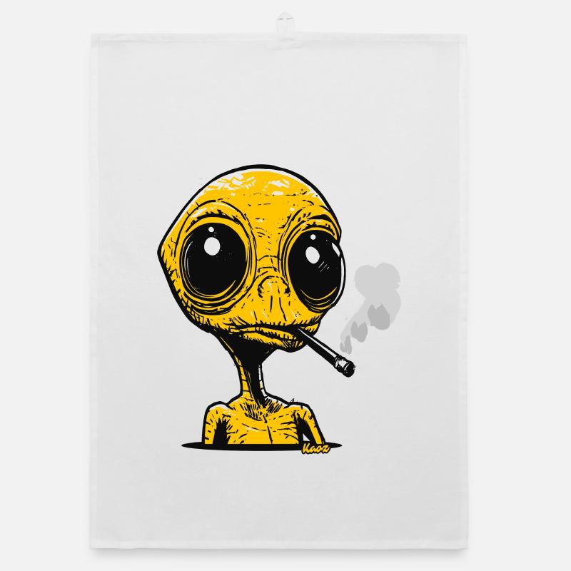 Alien mit Zigarette Vintage Design Organic Geschirrtuch