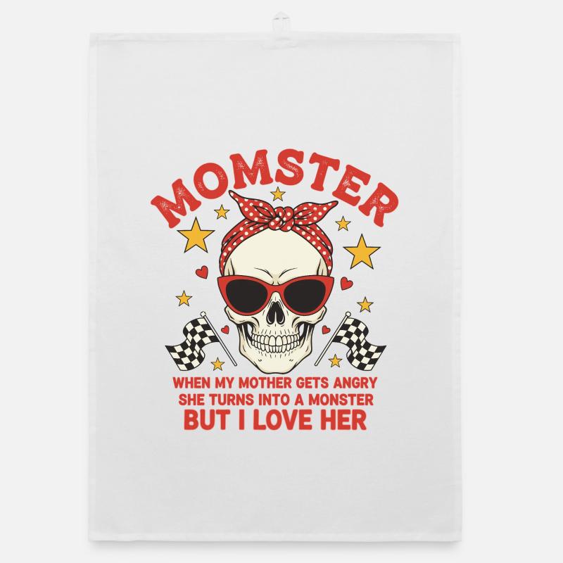 Monstermutter mit retro Skulls Design Organic Geschirrtuch