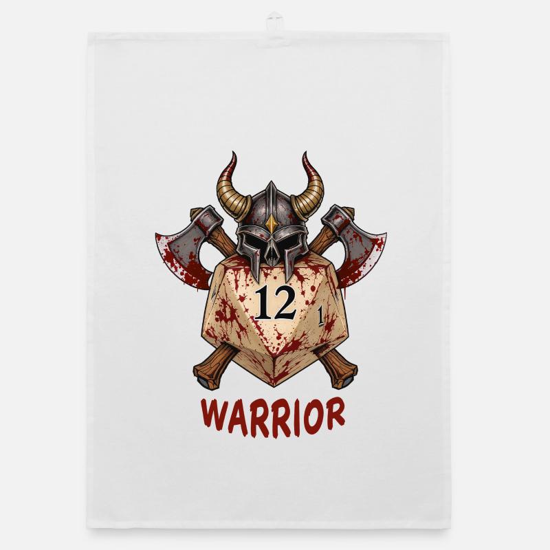 W20 mit Ritterhelm & Äxten – Warrior Dice Organic Geschirrtuch