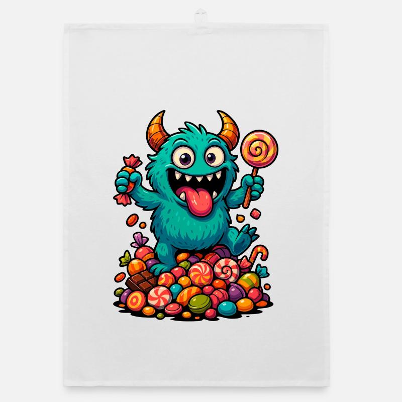 Playful troll artwork with sweets Organic dish towel
