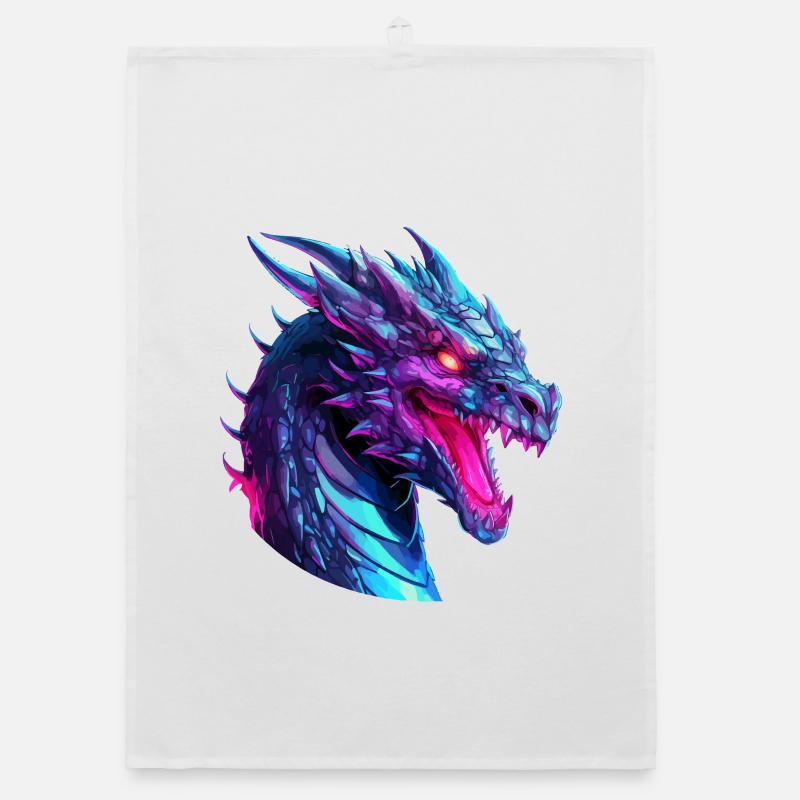 Neon Dragon Head Artwork Organic dish towel