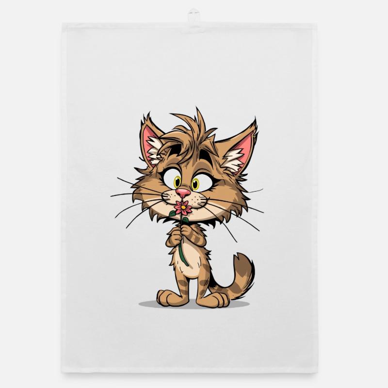Chat mignon avec fleur Torchon bio