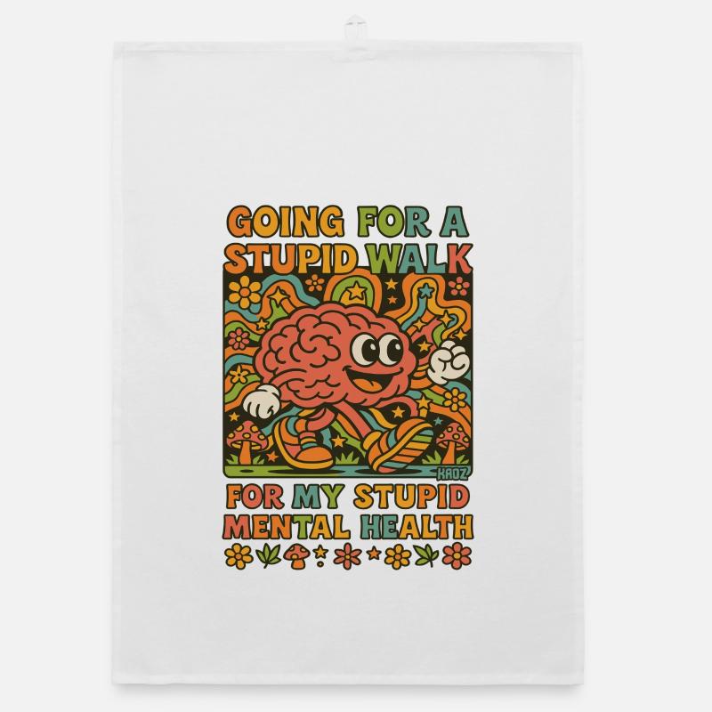 Stupid Walking Brain Retro Psychedelisch Organic Geschirrtuch