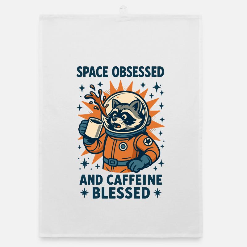 Space Obsessed And Caffeine Funny Organic dish towel