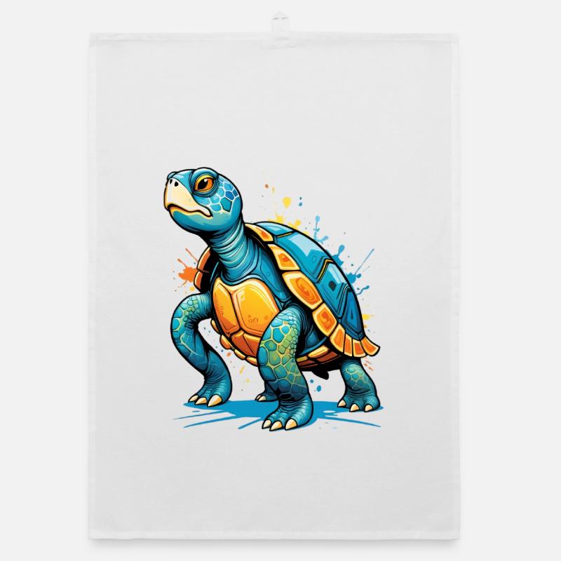 Colored turtle illustration with splashes Organic dish towel