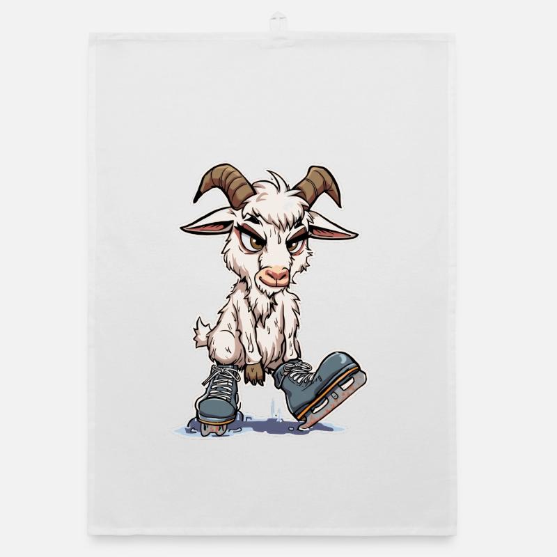 Grumpy goat skating Organic dish towel
