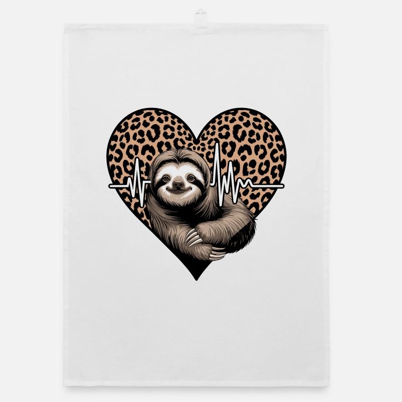 Casual Sloth Heart Leopard Pattern Organic dish towel