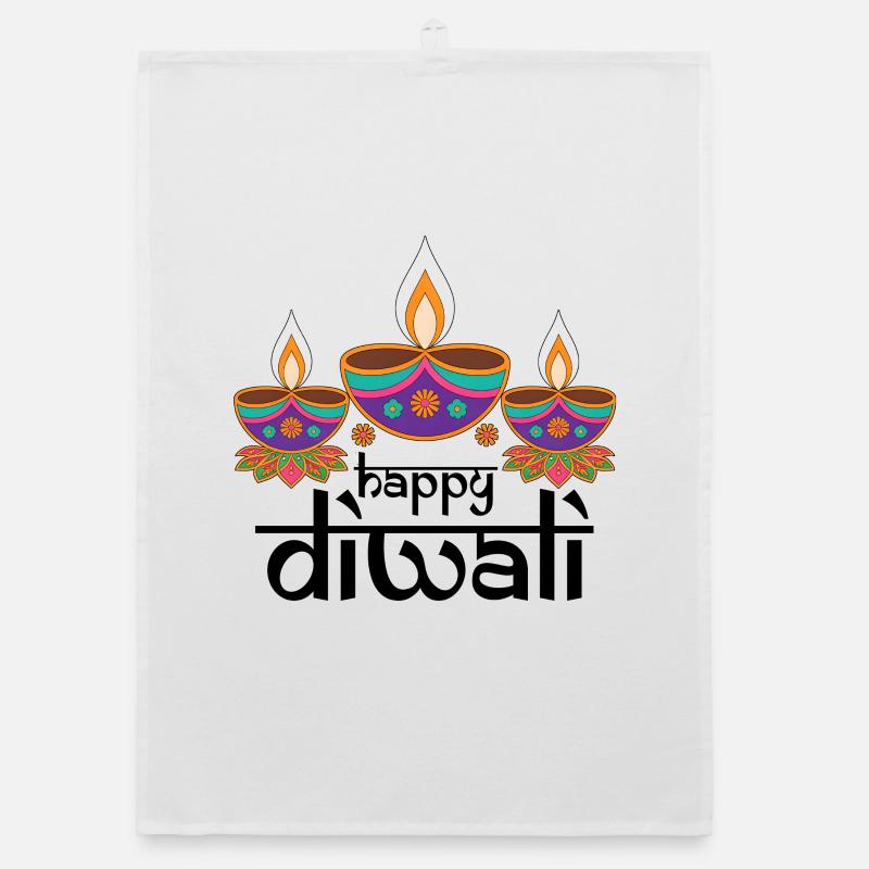 Three Colorful Diyas Feast Patterns Organic dish towel