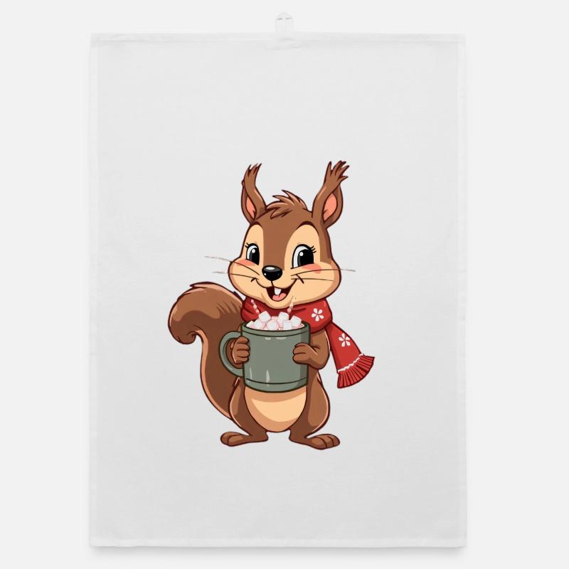 Winter Cocoa Squirrel Organic dish towel