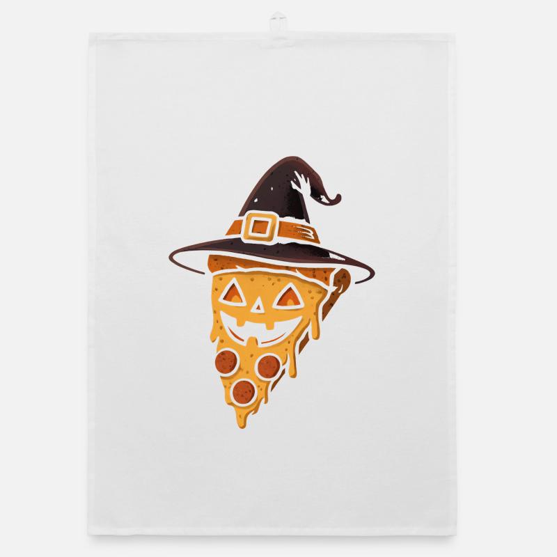 Kürbispizza mit Hexenhut Organic Geschirrtuch