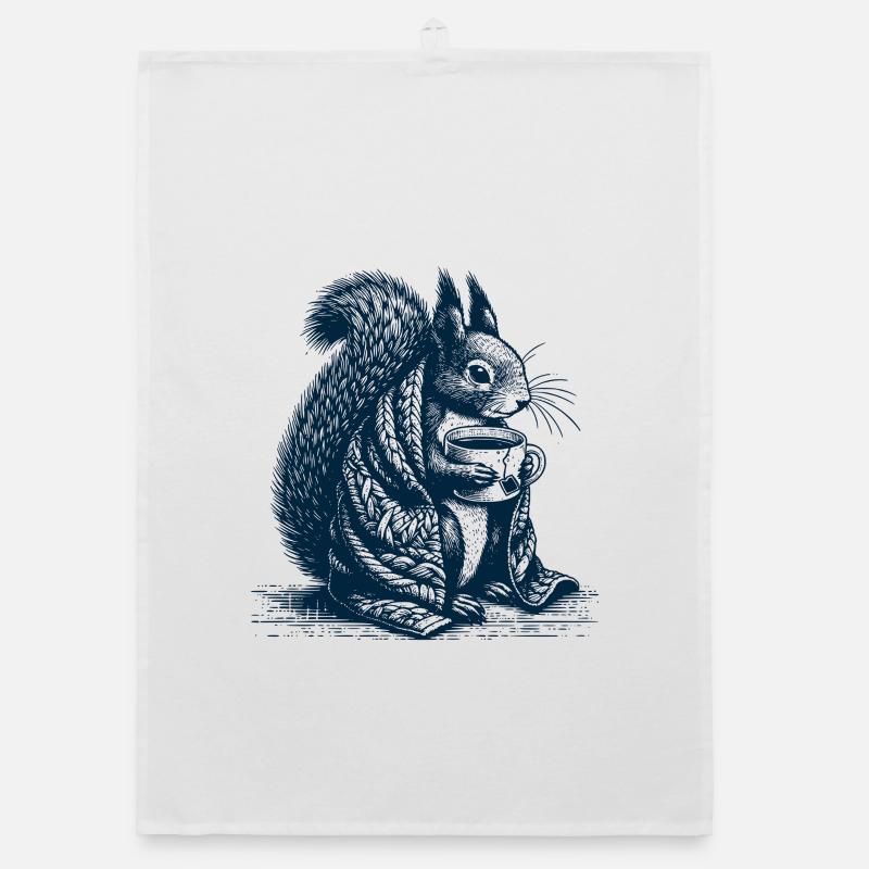 Squirrel with tea Organic dish towel