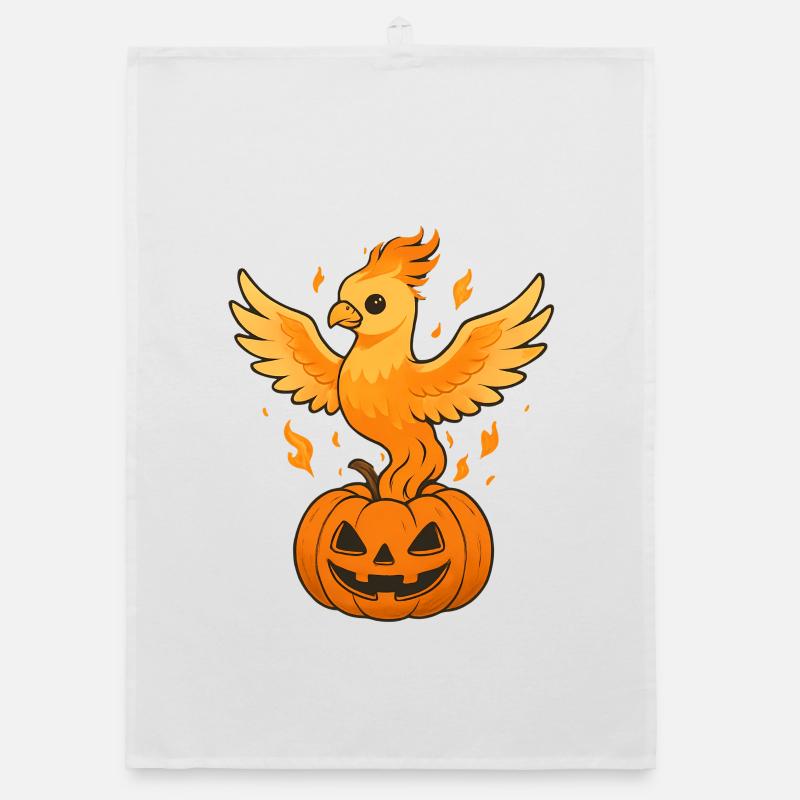 Fiery phoenix over pumpkin Organic dish towel