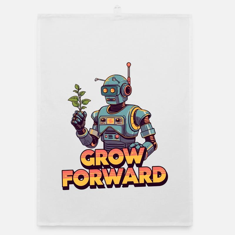 Grow Forward – Retro Sci-Fi Robot Organic dish towel