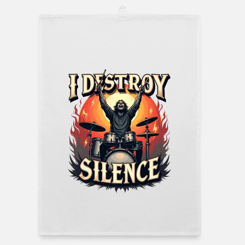  Drummer – I Destroy Silence - Organic Geschirrtuch - Weiß
