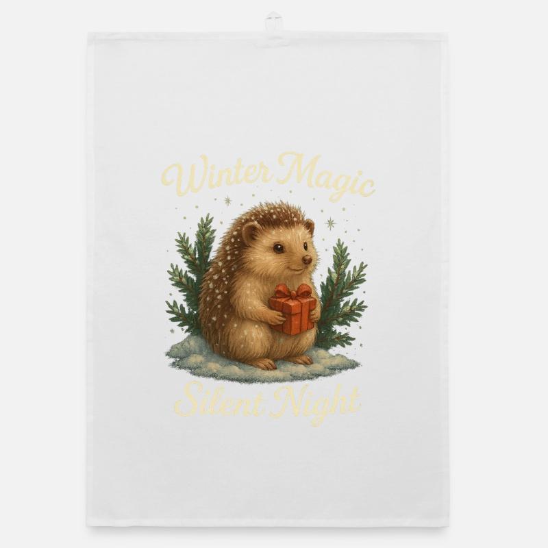 Winter Magic – Silent Night with Hedgehog Organic dish towel