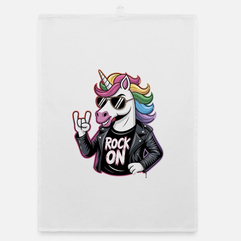  Rock On Einhorn Mit Regenbogenmähne Lederjacke Organic Geschirrtuch