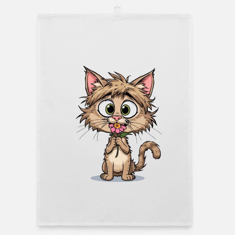 Chaton avec fleur Torchon bio