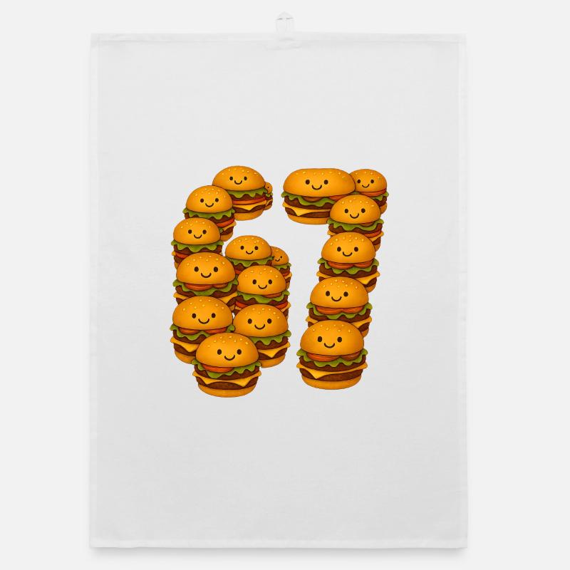 Funny 67 Meme with Burger  Organic dish towel