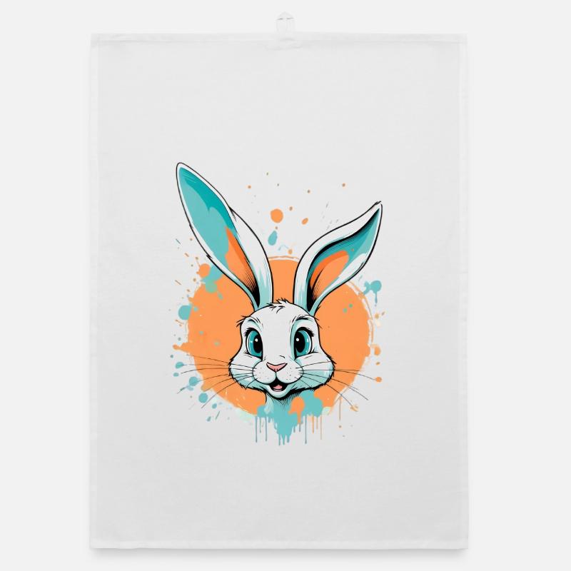 Rabbit head with paint splashes Organic dish towel