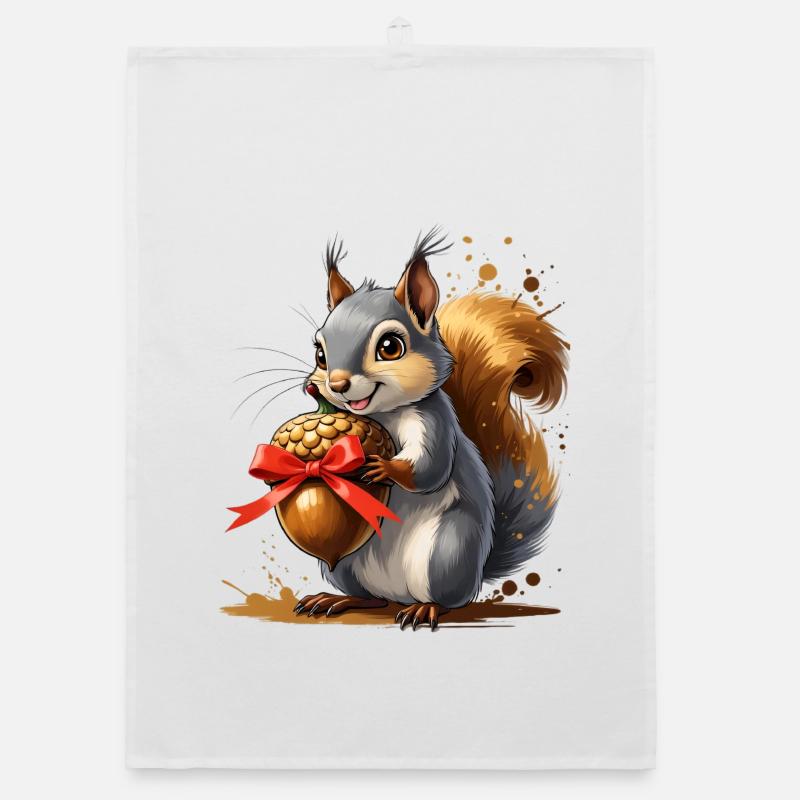 Eichhörnchen mit roter Eichel Organic Geschirrtuch
