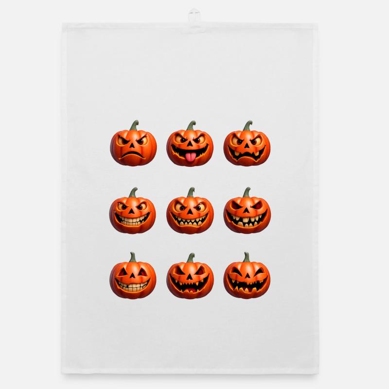 Halloween Pumpkin Faces Pattern Organic dish towel