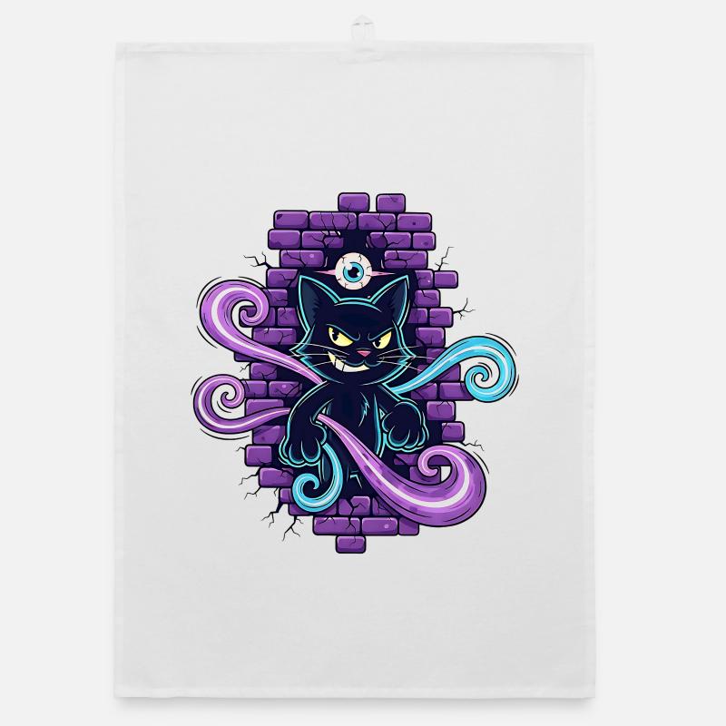 Magic Cat - Magic Cat with All-Seeing Eye - Organic dish towel - white