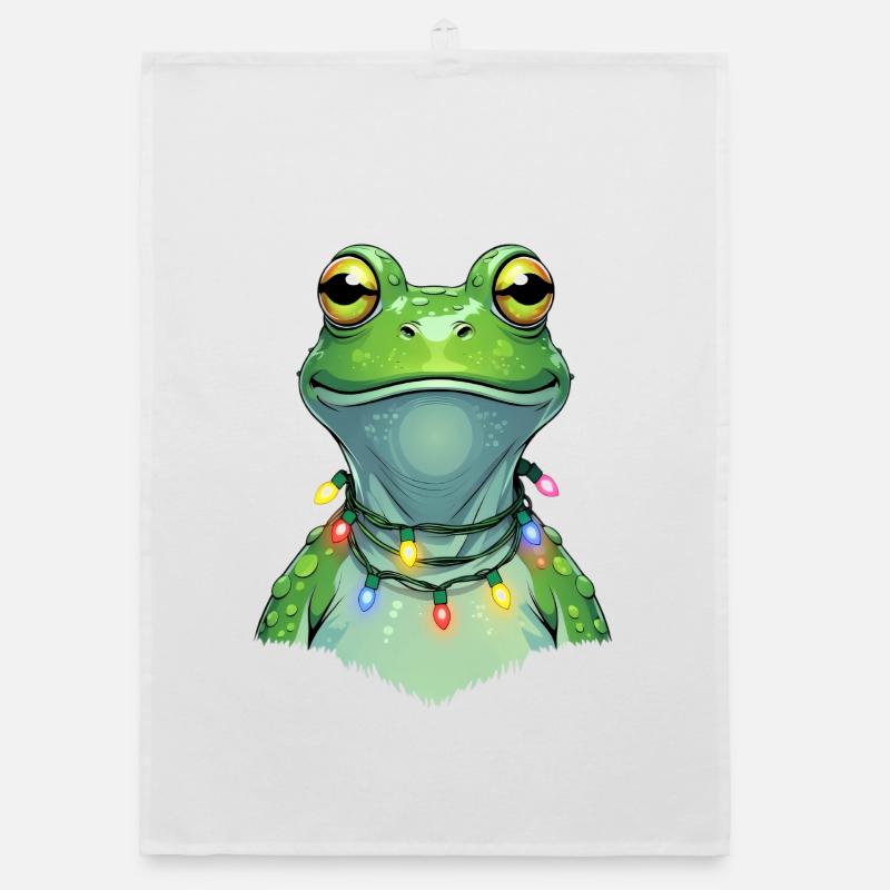 Lichterfrosch mit Weihnachtskette Organic Geschirrtuch