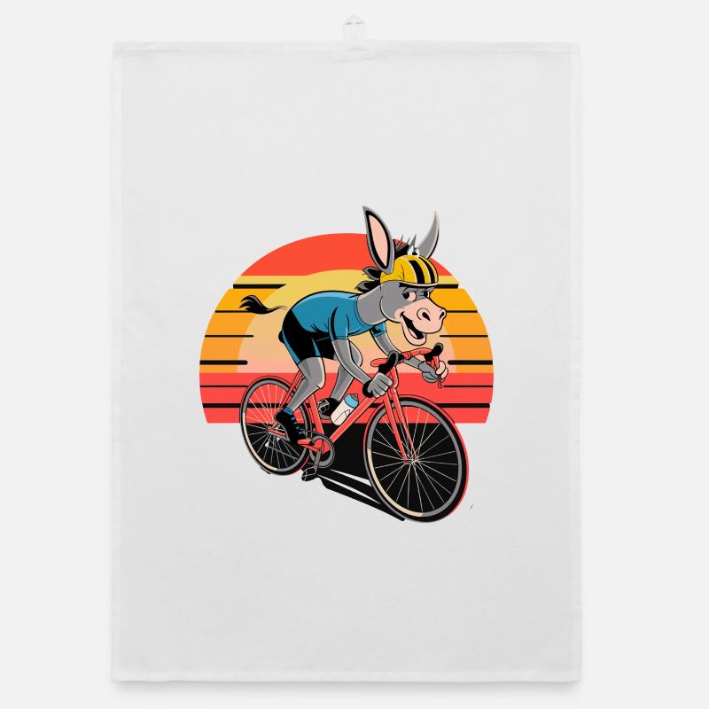 Funny Donkey Cyclist Sunset Organic dish towel