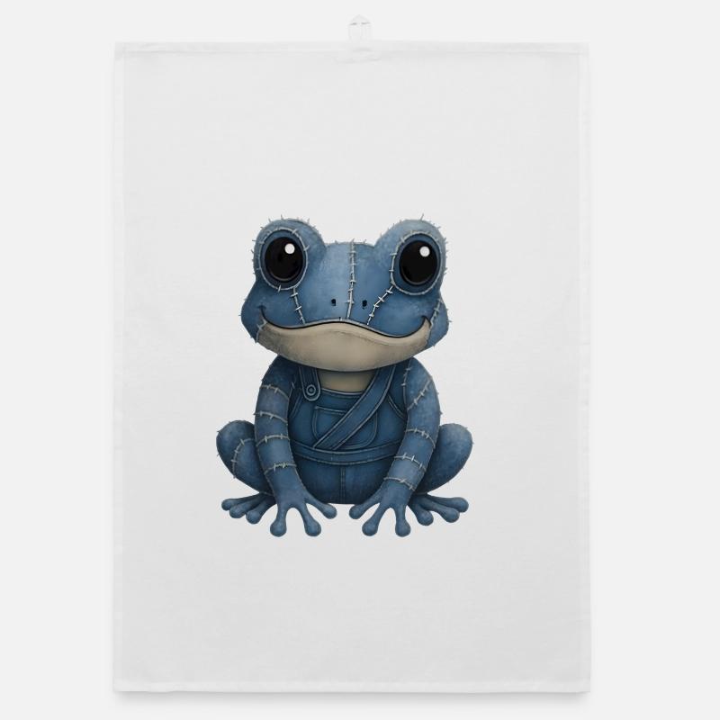 Denim Patchwork Frog Organic dish towel