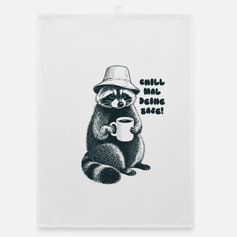 Chill mal deine Base - Waschbär - Organic Geschirrtuch - Weiß